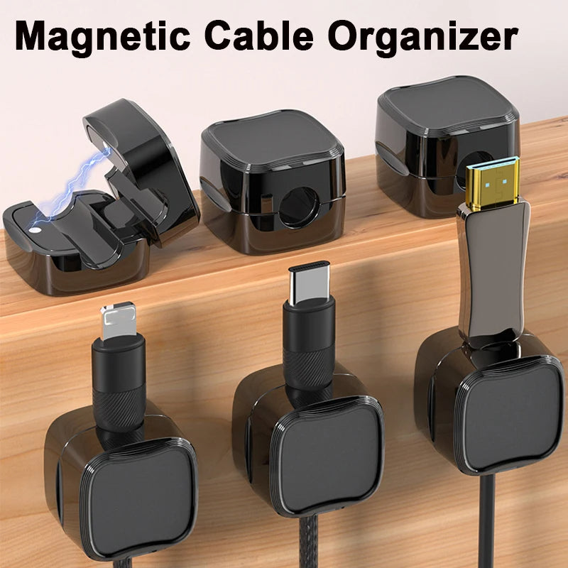 Clip magnético para cables, organizador de cables ajustable debajo del escritorio, soporte para cables y sujetacables.