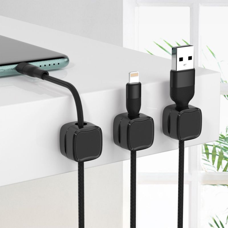 Clip magnético para cables, organizador de cables ajustable debajo del escritorio, soporte para cables y sujetacables.