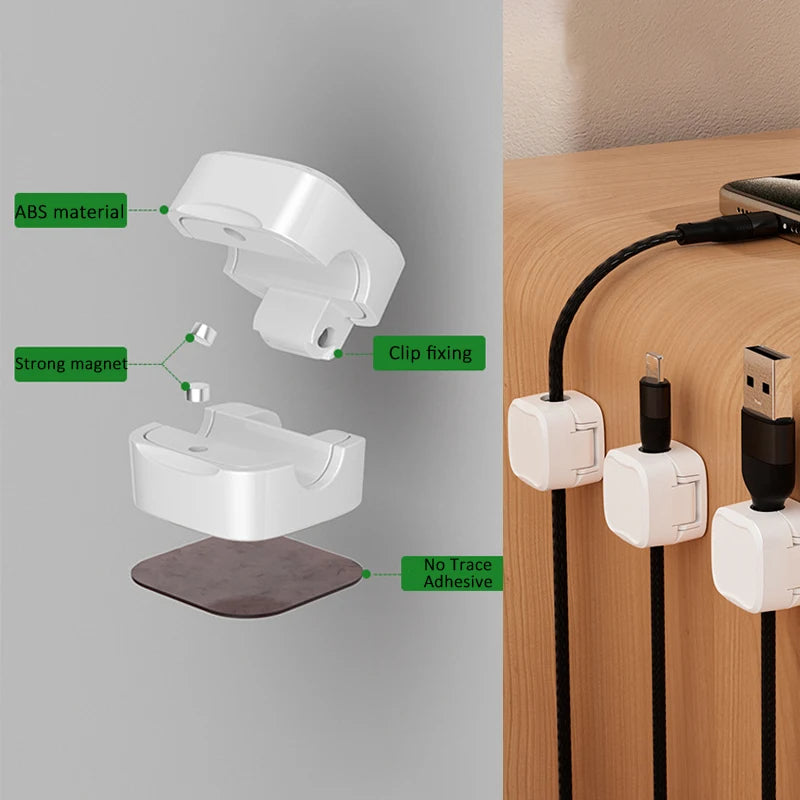 Clip magnético para cables, organizador de cables ajustable debajo del escritorio, soporte para cables y sujetacables.